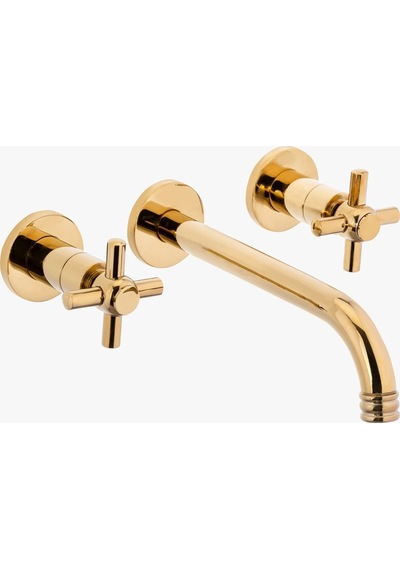İsaoğlu Yapı Gold Ankstre Lavabo Bataryası Duvardan Armatür Pirinç Malzeme Vintage Lavabo Batarya Gold