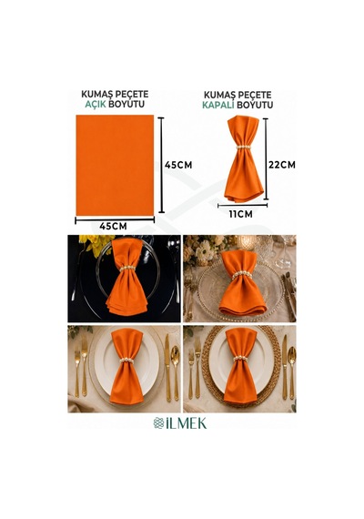 Kumaş Peçete 50'li Paket Peçete Halka Hediyeli Tam 100 Parça Kiremit Kiremit