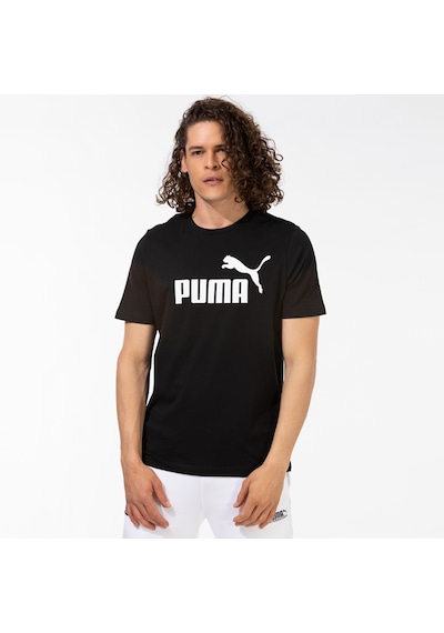 Puma Ess Logo Erkek Siyah Bisiklet Yaka T-shirt - 586666 Siyah