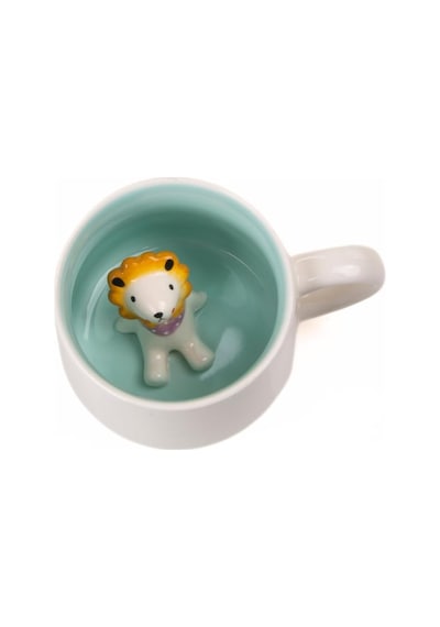 Mukko Home 3d Porselen Kupa Sevimli Aslan Figürlü, 350 Ml, Eğlenceli Ve Şık Tasarım,mavi Beyaz - Çok Renkli