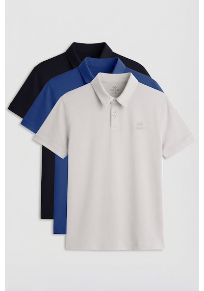 Standart Fit Basic Polo Yaka 3lü Paket Lacivert-taş-parlament Erkek T-shirt - 87748 Lacivert - Gri - Yeşil