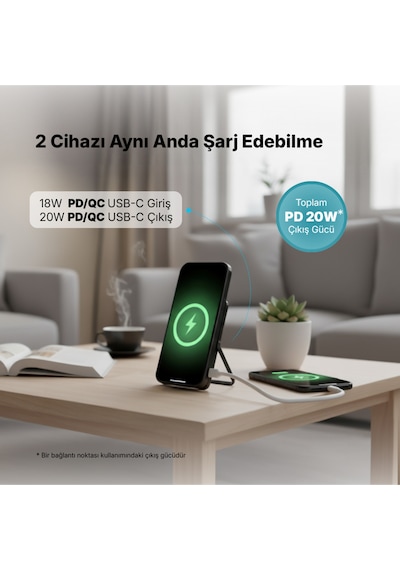 Ttec 2BB235S Recharger M 5.000 mAh Magsafe Uyumlu PD 20W Stantlı Kablosuz Taşınabilir Hızlı Şarj Aleti