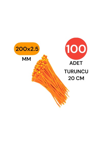 Tek-iş Plastik Kablo Bağı Klipsi Cırt Kelepçe 200 Mm X 2.5 Mm Turuncu 100 Adet