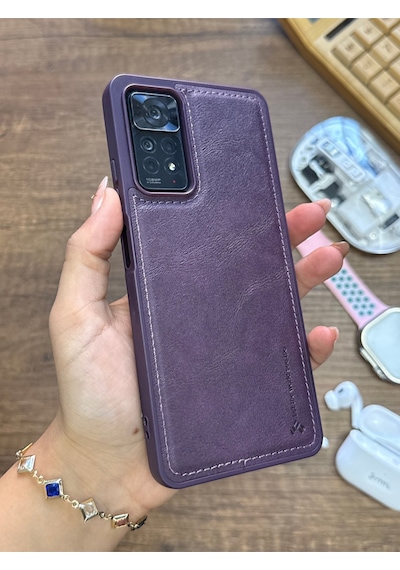 Redmi Note 11 Pro 4g Uyumlu Premium Deri Dokulu Darbelere Karşı Dayanıklı Nazal Silikon Kılıf Mor