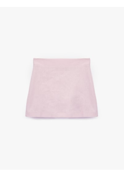 Koton Metal Tokalı Kalın Pileli Keten Ve Viskon Karışımlı Etek Pembe 6skg70216aw Gül