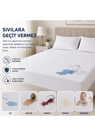 Sıvı Geçirmez Fitted Yatak Koruyucu Alez Tek Kişilik 100x200 Cm Beyaz