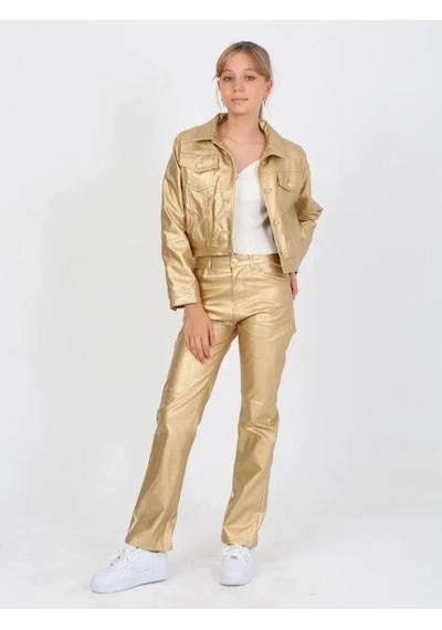 Marions Kız Çocuk Gold Deri Pantolon-14819 Altın