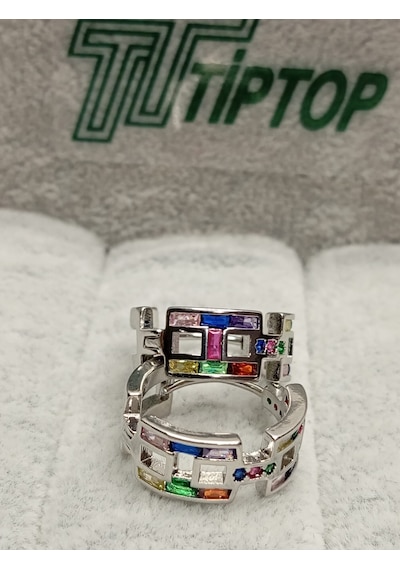 Tiptop/ Gümüş Renk Zirkon Taşlı Küpe Gümüş - Çok Renkli