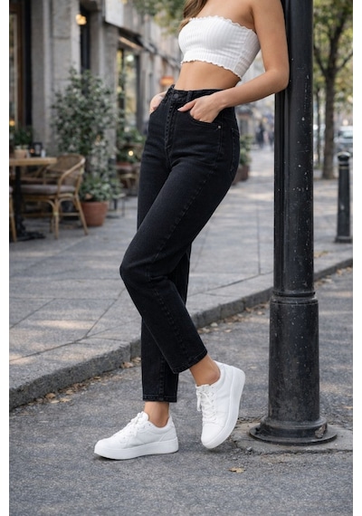 Cedy Denim Kadın Yüksek Bel Soho Boyfriend Jean C599 Siyah