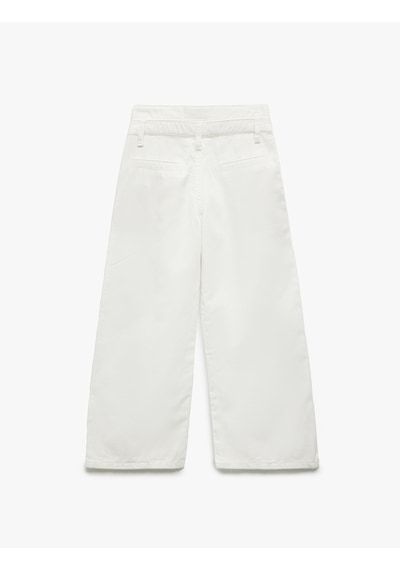 Koton Yüksek Bel Rahat Kesim Geniş Paça Jean Pantolon Beyaz 5skg40074ad Beyaz