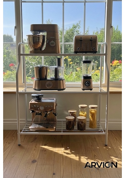 Modern Beyaz 3 Katlı Metal Mutfak Ve Dekoratif Saksılık Çiçeklik Dayanıklı Raflı Stand-organizer Beyaz