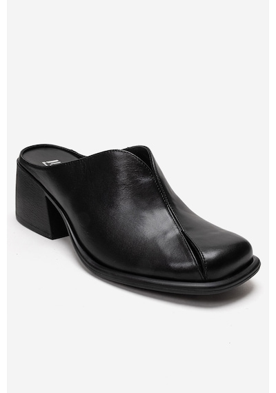 Luvishoes Ardent Siyah Cilt Hakiki Deri Önü Kapalı Kadın Kalın Topuklu Terlik