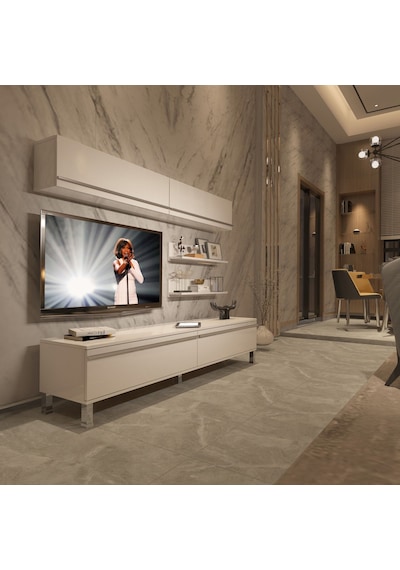Decoraktiv Eko 5 Mdf Std Krom Ayaklı Tv Ünitesi Tv Sehpası Beyaz