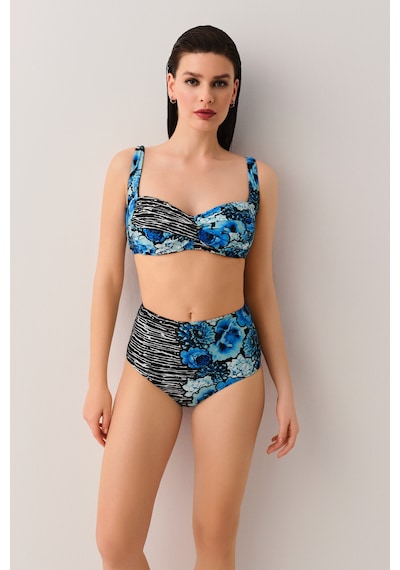 Suwen Azure Drapeli Bikini Üst Sb25295850850 Mavi Çiçekli
