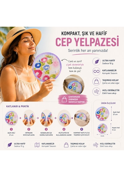 Bakgelal Katlanabilir Cep Yelpazesi 21 Cm Kılıflı Kore Yelpazesi Ultra Hafif, Katlanabilir, 10 Farklı Desen Seçeneği Plaj, Seyahat, Festival Ve Günlük Kullanım İçin - 03-11-000008