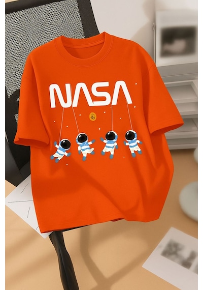 Nasa Baskılı Unisex Tshırt Turuncu