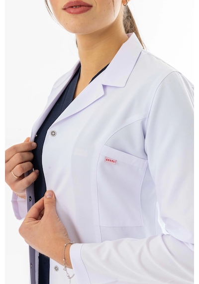 Spor Yaka Uzun Boy Kadın Doktor Önlüğü Alpaka Kumaş Beyaz Bko007 Beyaz