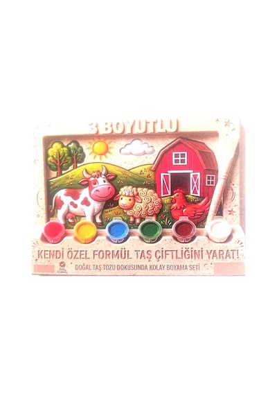 Suya Dayanıklı Mermer Tozu Boyama Seti Standlı Çiftlik Hayvanları Çocuk Boyama Tablosu 18x13 Cm Boya Emmez, Özel Formül
