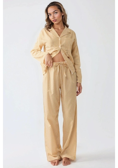 Hiccup Çizgili Pamuklu Pijama Takımı Limon Sarısı