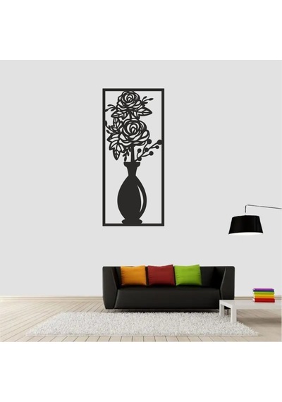 As Tasarım Vazo Modeli Ahşap Dekorasyon Duvar Süs Tablo 20x45 Cm Siyah Renk