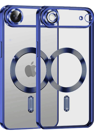 Apple Uyumlu iPhone 17 Air İçin Magsafe İle Kılıf Kamera Lensli Korumalı Şeffaf Silikon Kapak Lacivert