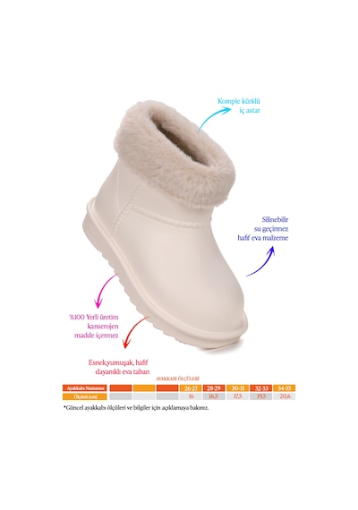 Kiko Kids Geta Su Geçirmez İçi Kürklü Kız Çocuk Eva Yağmur Kar Çizme Krem Krem