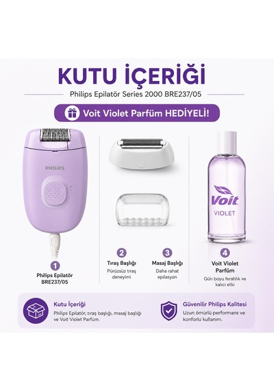 Philips Epilatör Series 2000 Bre237/05 Kablolu Epilatör + Voilet 100 Ml Kadın Parfüm Hediyeli