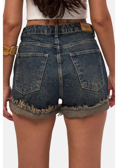 Itsbasic Kadın Koyu Kot 10s6 Mini Yırtık Detaylı Denim Şort
