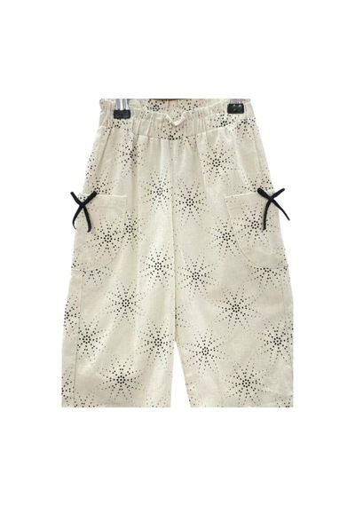 Çikoby Kız Çocuk Bel Lastikli Desenli Bol Paça Pantolon-13888 Siyah