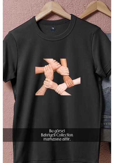 Oversize Takım Oyunu Tasarımlı Unisex T-shirt Siyah