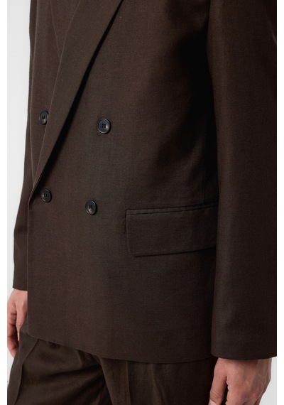 Antioch Relax Fit Keten Karışımlı Erkek Blazer Ceket Kahve
