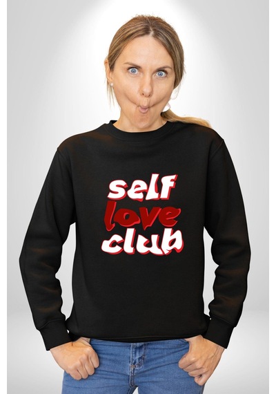 Kendini Sevme Kulübü Sokak Stili Unisex Siyah Sweatshirt Siyah