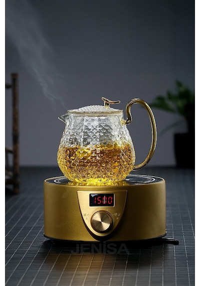 Modern Cam Demlik 550 Ml - Isıya Dayanıklı, Cam Süzgeçli Ve Altın Kulplu Çay Keyfi Şeffaf