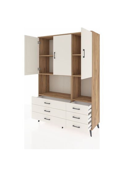 Hyperion Dolap 6 Raflı 6 Çekmeceli 3 Kapaklı 132x44x195 Çam-a... Çam