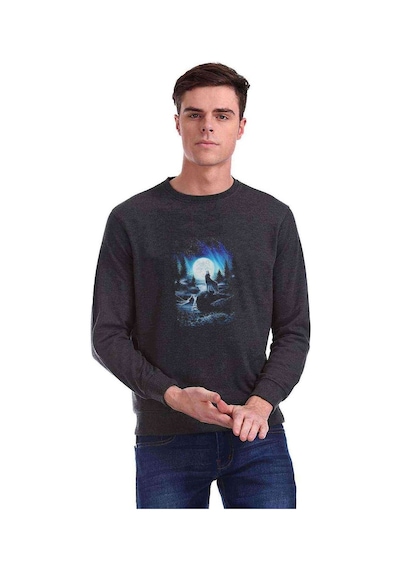 Ice Wolf Kurt Baskılı Füme Antrasit Erkek Örme Sweatshirt