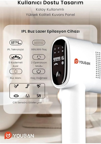 Tr Ipl Lazer Epilasyon Cihazı, Buz Başlıklı, 999.999 Flaş, 5 Seviye, Tüm Vücut İçin, 48w