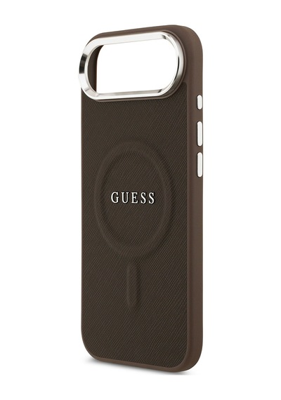 Apple Uyumlu iPhone 17 Air Kılıf Guess Lisanslı M-safeli Klasik Yazı Logolu Pu Deri Kapak Kahverengi Kahverengi