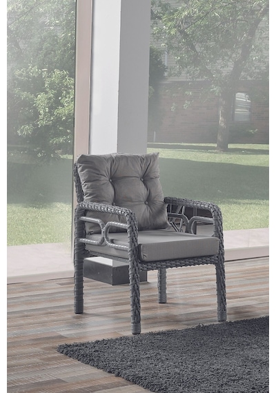 Rio Rattan Bahçe Balkon Oturma Takımı 2+1+1+camlı Masa Gri Gri