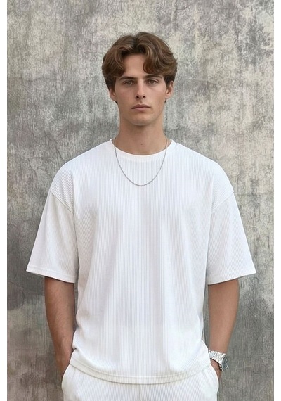 Fitilli Oversize Tişört Beyaz