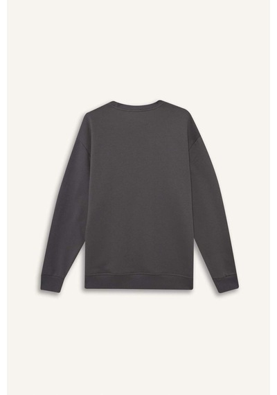 DeFacto Oversize Geniş Kalıp Bisiklet Yaka Kalın Basic Düz Sweatshirt T5139AZ24AUGR438