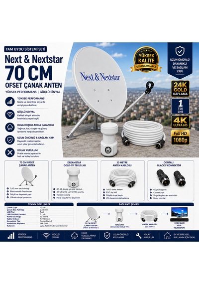 Next 70 Cm Uydu Seti Gold-111 Lnb + 30 M Kablo