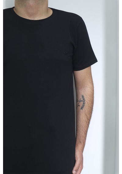 Santa Dmctekstil Erkek Düz Spor Kesim Dar Kalıp Bisiklet Yaka Battal T-shirt Siyah
