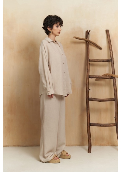 Mai Collection Mai Studios Co. Pedasa Bej Gömlek Pantolon Takım Bej