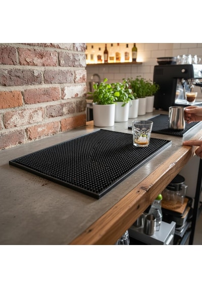Lüx Bar Matı 43x28 Cm Kaymaz Siyah Kauçuk Bar Ve Bulaşık Matı - Dayanıklı Dökülme Ve Servis Matı 450 Gr Bardak Kurulama Matı Açık Gri - Çok Renkli