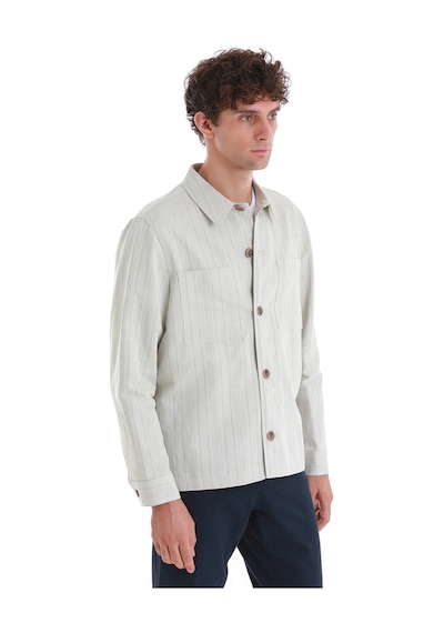 Hatemoğlu Bej Slim Fit Çizgili Mono Yaka Klasik Keten Ceket 14242024c001 25 Bej