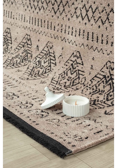 Gaia Bej Halı Yıkanabilir Kaymaz Taban Şönil Kilim Dokuma Pamuk Taban Kilim 10354 Bej