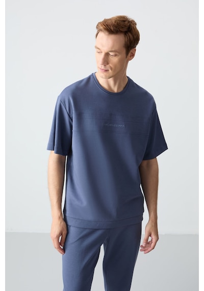 Tommy Life Petrol Pamuklu Kalın Yumuşak Dokulu Oversize Fit Basic Erkek Eşofman Takım - 85261 Petrol