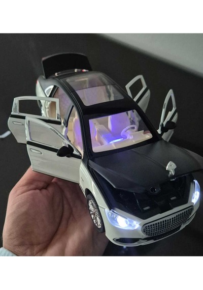 Metal Model Araç Mercedes S Class Oyuncak Araba Çek Bırak Sesli 23 Cm Beyaz Siyah