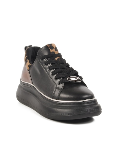 Siyah Kalın Taban Kadın Sneaker T-300 Z Siyah Leopar