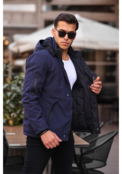 Mero Life Lacivert Su Ve Rüzgar Geçirmez Içi Kürklü Softshell Mont Lacivert